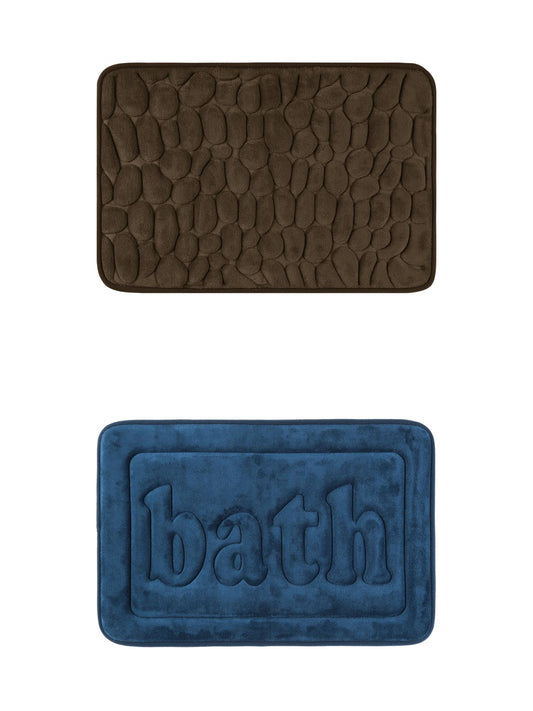 Unique Bargains 2 Pcs Memory Foam Absorbent Bathroom Rugs Dark Blue/Brown 20" x 32"