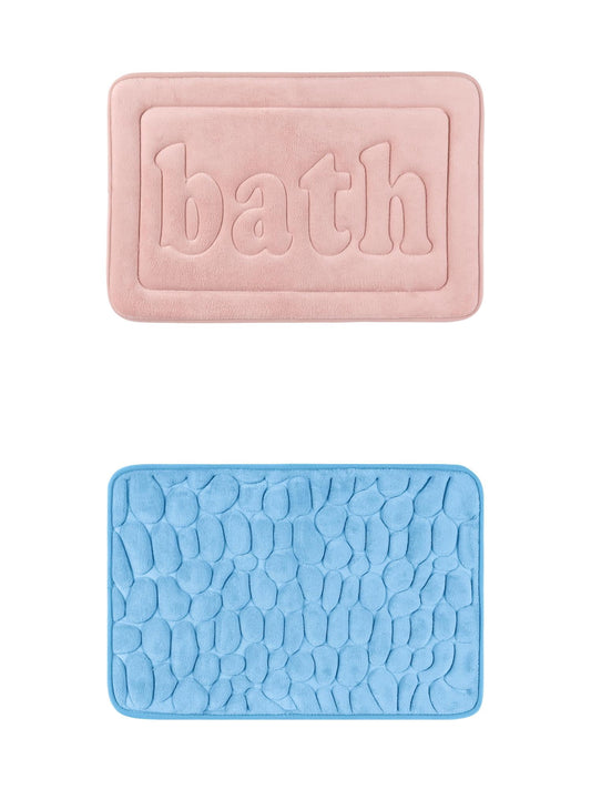 Unique Bargains 2 Pcs Memory Foam Absorbent Bathroom Rugs Light Blue/Pink 16" x 24"
