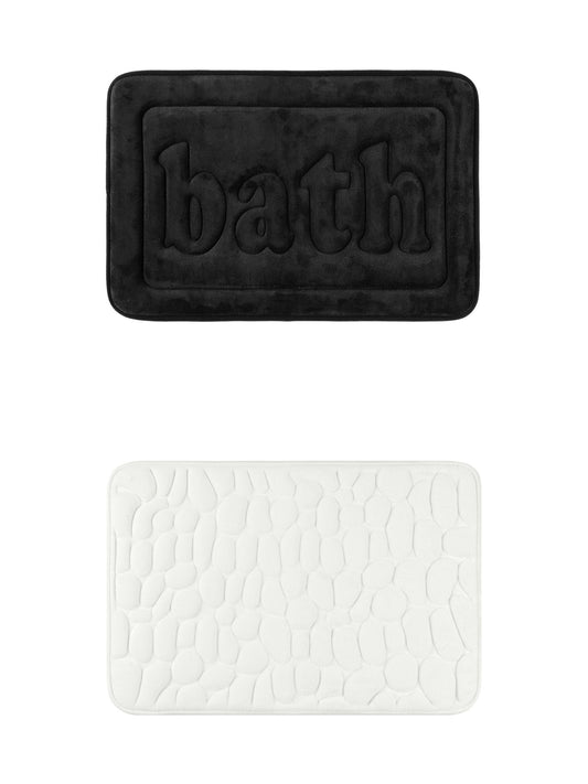 Unique Bargains 2 Pcs Memory Foam Absorbent Bathroom Rugs Milky White/Black 20" x 32"