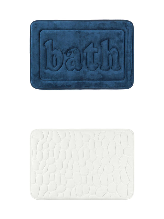 Unique Bargains 2 Pcs Memory Foam Absorbent Bathroom Rugs Milky White/Dark Blue 20" x 32"