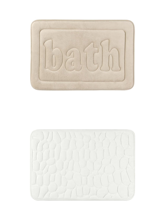 Unique Bargains 2 Pcs Memory Foam Absorbent Bathroom Rugs Milky White/Khaki 20" x 32"