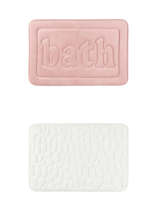 Unique Bargains 2 Pcs Memory Foam Absorbent Bathroom Rugs Milky White/Pink 20" x 32"