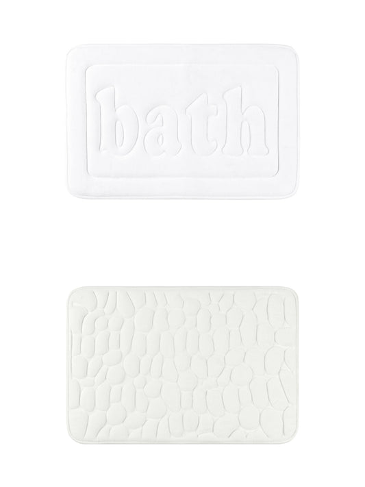 Unique Bargains 2 Pcs Memory Foam Absorbent Bathroom Rugs Milky White/White 16" x 24"