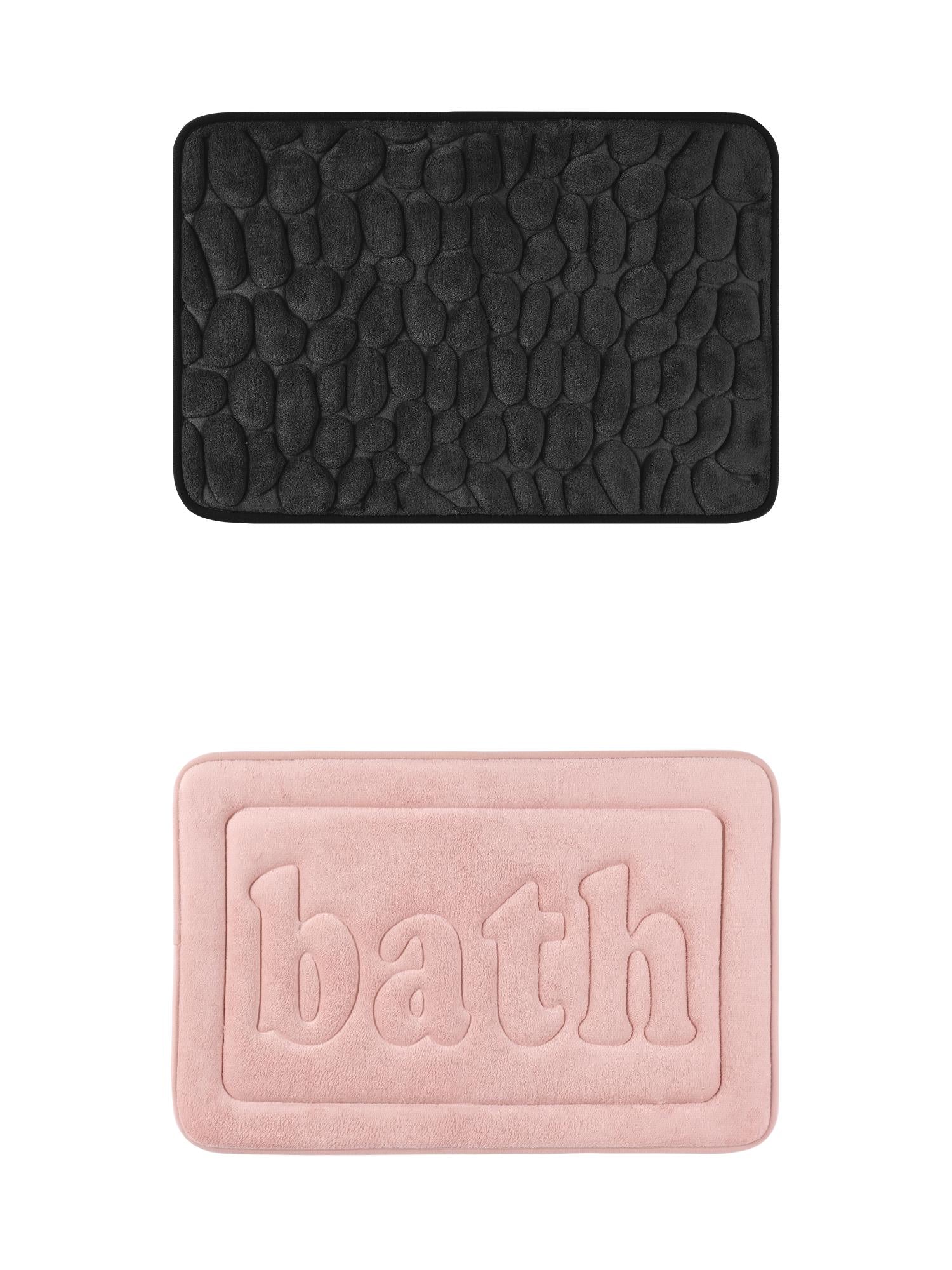 Unique Bargains 2 Pcs Memory Foam Absorbent Bathroom Rugs Pink/Black 16" x 24"
