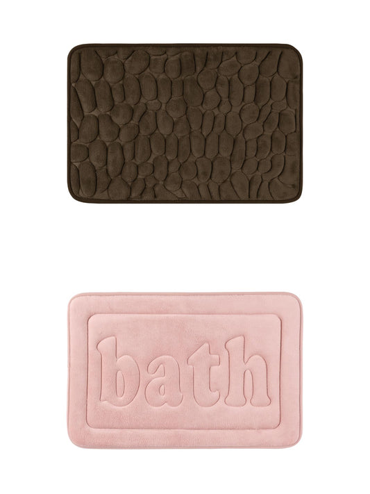 Unique Bargains 2 Pcs Memory Foam Absorbent Bathroom Rugs Pink/Brown 20" x 32"