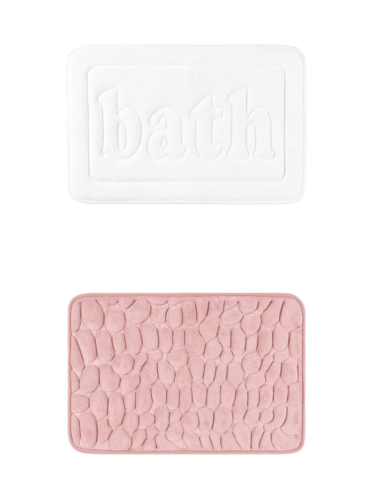 Unique Bargains 2 Pcs Memory Foam Absorbent Bathroom Rugs White/Pink 16" x 24"
