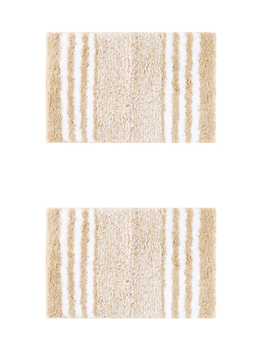 Unique Bargains 2 Pcs Microfiber Fluffy Striped Bath Rugs Non-Slip Absorbent Floor Mat Beige 16" x 24"