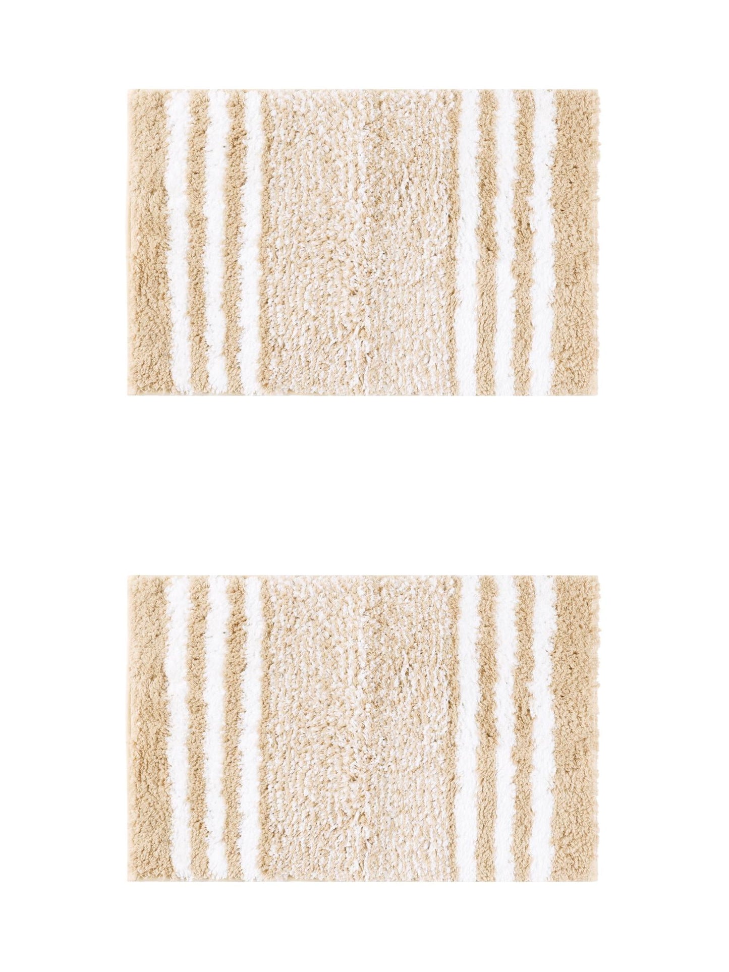 Unique Bargains 2 Pcs Microfiber Fluffy Striped Bath Rugs Non-Slip Absorbent Floor Mat Beige/Grey 20" x 32"
