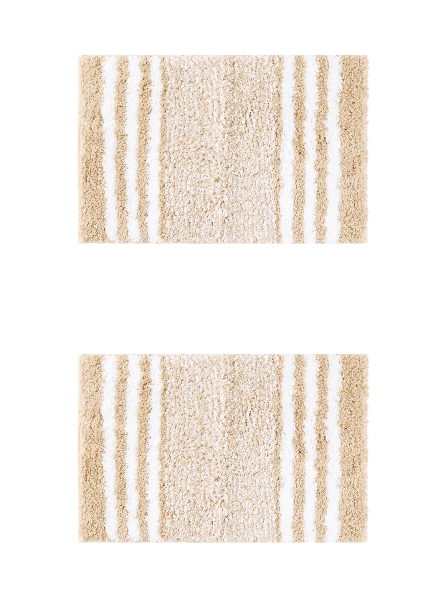 Unique Bargains 2 Pcs Microfiber Fluffy Striped Bath Rugs Non-Slip Absorbent Floor Mat Beige 20" x 32"