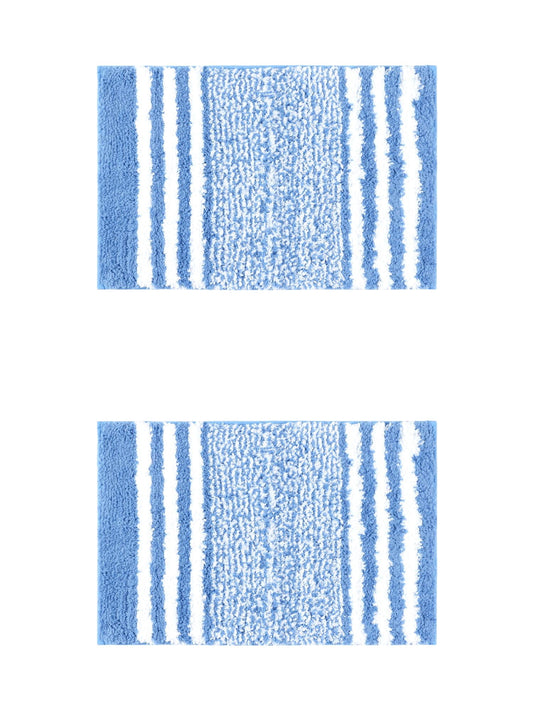 Unique Bargains 2 Pcs Microfiber Fluffy Striped Bath Rugs Non-Slip Absorbent Floor Mat Blue 16" x 24"