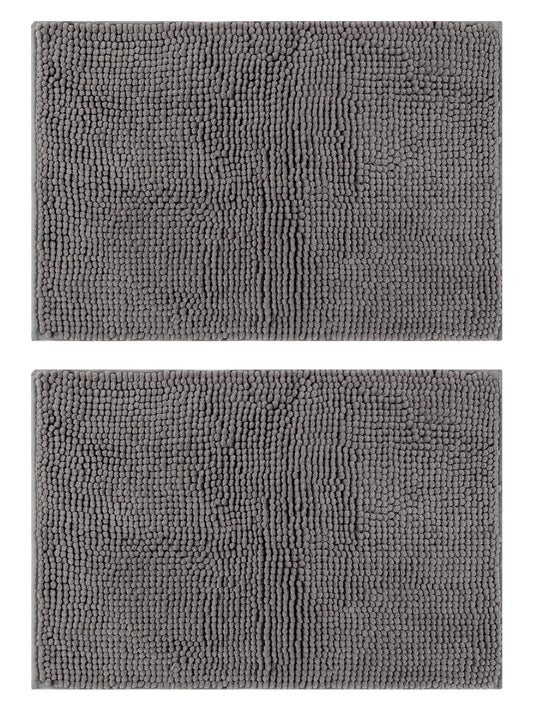 Unique Bargains 2 Pcs Microfiber Non-Slip Bathroom Mat Plush Fluffy Quick Dry Bath Rugs Grey 20" x 32"