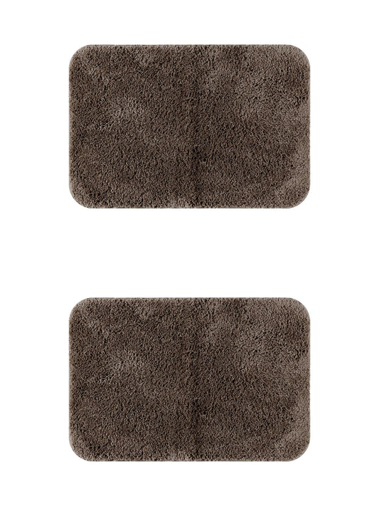 Unique Bargains 2 Pcs Non-Slip Extra Soft Plush Quick Dry Anti Skid Shaggy Bath Mats Brown 16" x 24"