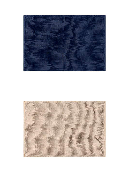 Unique Bargains 2 Pcs Non-Slip Microfiber Bathroom Mats Khaki/Dark Blue 16" x 24"