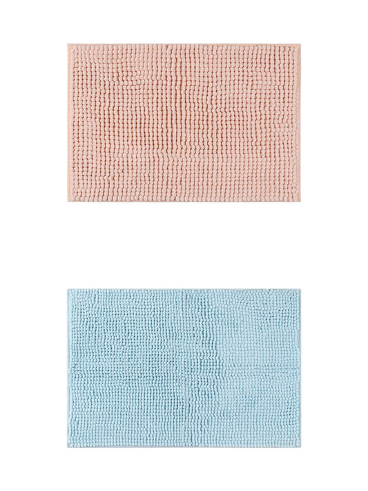 Unique Bargains 2 Pcs Non-Slip Microfiber Bathroom Mats Pink/Blue 16" x 24"