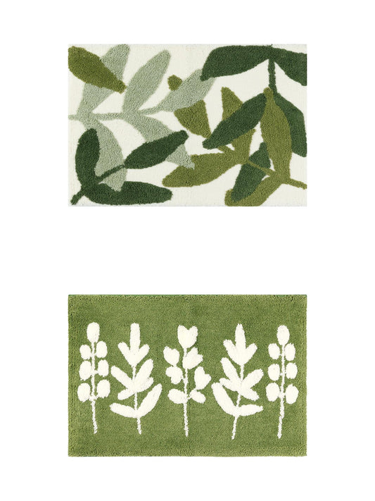 Unique Bargains 2 Pcs Non-Slip Quick Dry Bath Rugs Leaf-1/Leaves-2 18" x 26"