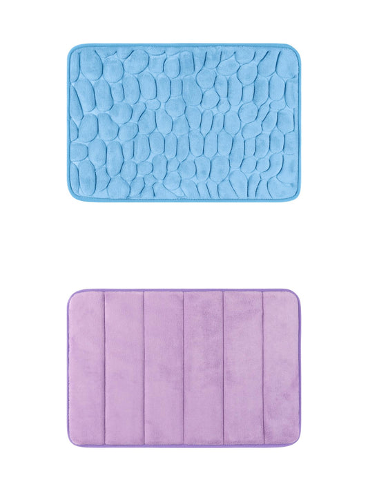 Unique Bargains 2 Pcs Non Slip Soft Bathroom Mat Light Blue/Purple 16" x 24"