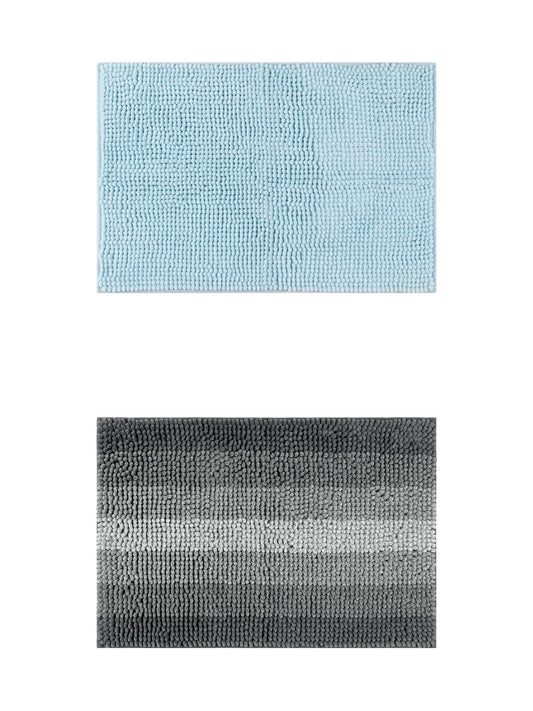 Unique Bargains 2 Pcs Plush Fluffy Extra Thick Mat Blue/Black 16" x 24"