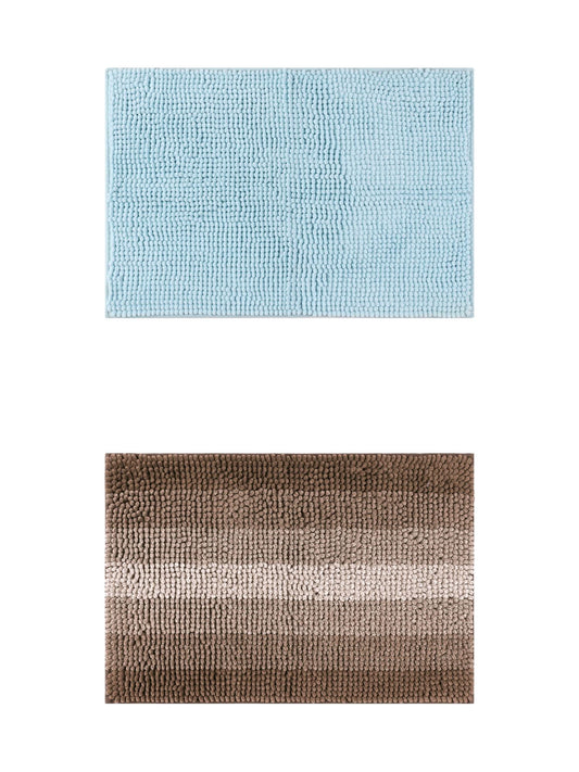 Unique Bargains 2 Pcs Plush Fluffy Extra Thick Mat Blue/Coffee 16" x 24"