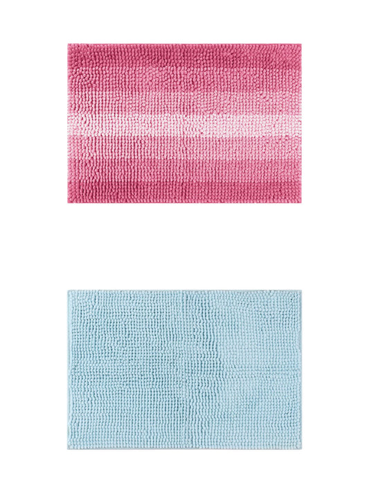 Unique Bargains 2 Pcs Plush Fluffy Extra Thick Mat Blue/Pink 20" x 32"