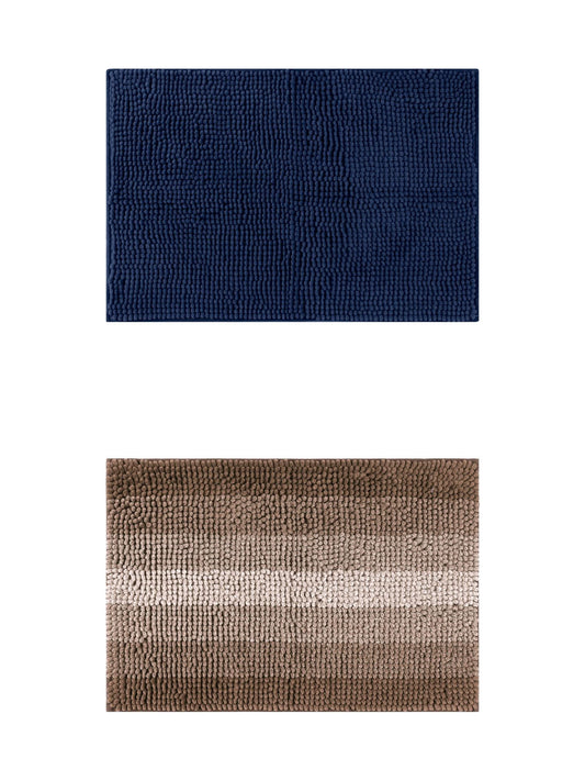 Unique Bargains 2 Pcs Plush Fluffy Extra Thick Mat Coffee/Dark Blue 20" x 32"