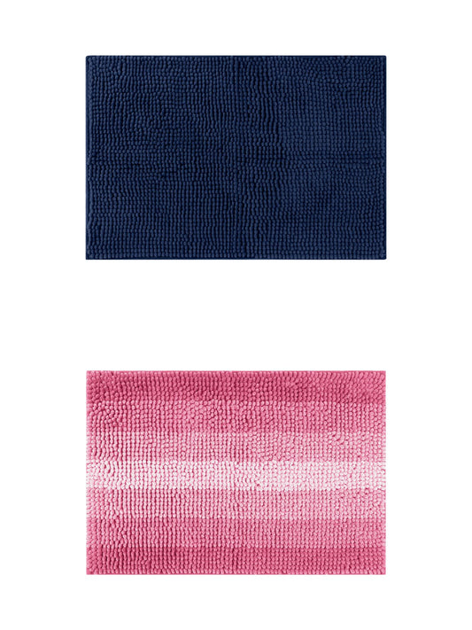 Unique Bargains 2 Pcs Plush Fluffy Extra Thick Mat Dark Blue/Pink 20" x 32"