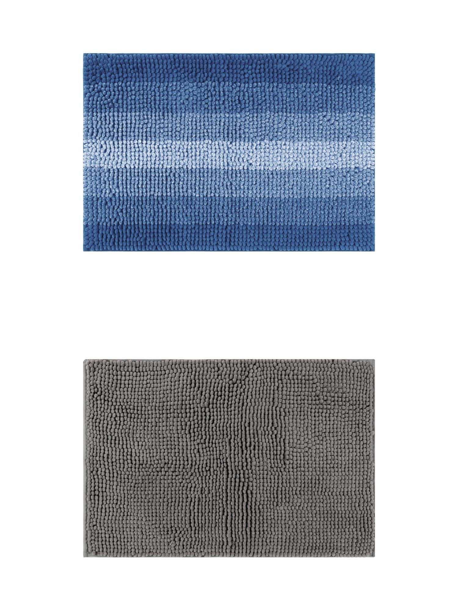 Unique Bargains 2 Pcs Plush Fluffy Extra Thick Mat Grey/Navy Blue 16" x 24"