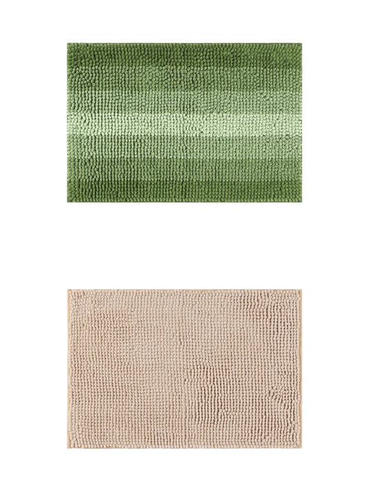 Unique Bargains 2 Pcs Plush Fluffy Extra Thick Mat Khaki/Green 20" x 32"