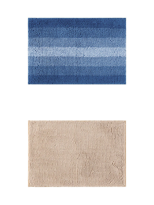 Unique Bargains 2 Pcs Plush Fluffy Extra Thick Mat Khaki/Navy Blue 20" x 32"