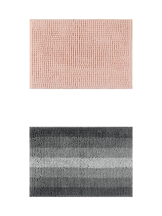 Unique Bargains 2 Pcs Plush Fluffy Extra Thick Mat Pink/Black 20" x 32"