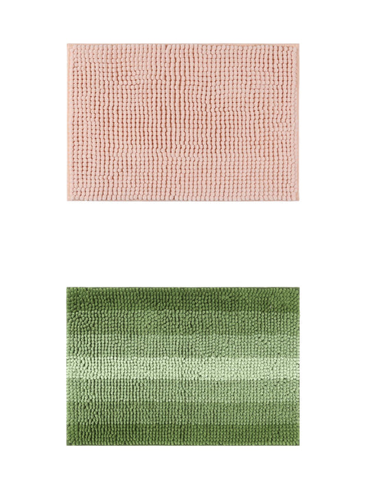 Unique Bargains 2 Pcs Plush Fluffy Extra Thick Mat Pink/Green 20" x 32"