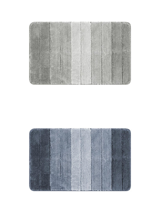 Unique Bargains 2 Pcs Plush Gradient Striped Bath Mats Microfiber Shaggy Rugs Green 16" x 24"/20" x 32"