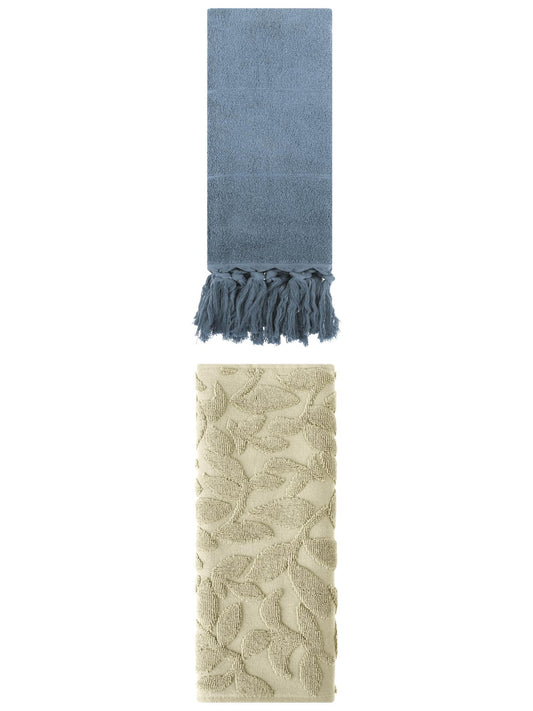 Unique Bargains 2 Pack Soft Absorbent Cotton Hand Towels with Tassels 14" x 30" Blue/Green