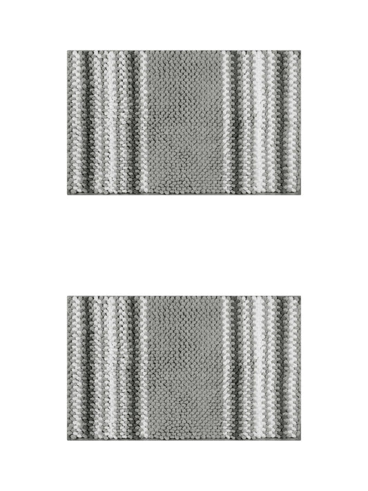 Unique Bargains 2 Pcs Soft Absorbent Fluffy Chenille Bath Mats Striped Non Slip Rugs Grey 20" x 32"