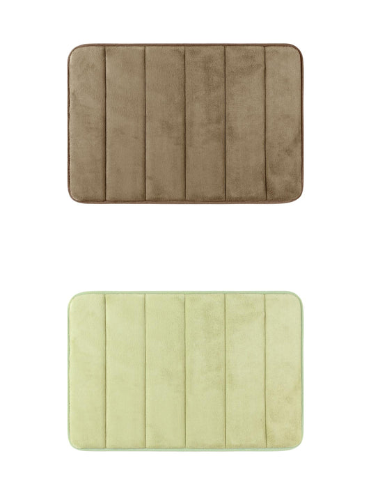 Unique Bargains 2 Pcs Soft Thick Absorbent Quick Dry Bathroom Bath Rugs Non Slip Brown/Green 16" x 24"