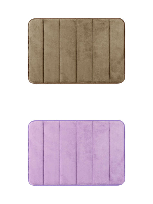Unique Bargains 2 Pcs Soft Thick Absorbent Quick Dry Bathroom Bath Rugs Non Slip Brown/Purple 16" x 24"