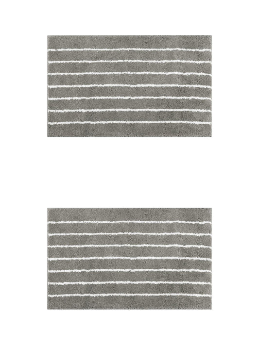 Unique Bargains 2 Pcs Striped Bathroom Rugs Mats Non-Slip Fluffy Bath Carpet Dark Grey 16" x 24"