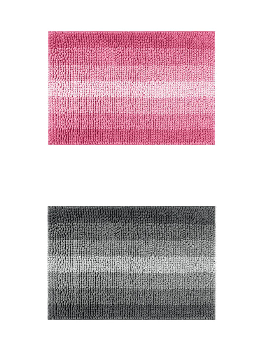 Unique Bargains 2 Pcs Striped Mats Non-Slip Bath Carpet Black/Pink 20" x 32"