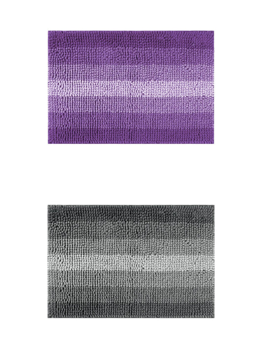 Unique Bargains 2 Pcs Striped Mats Non-Slip Bath Carpet Navy Blue/Purple 16" x 24"