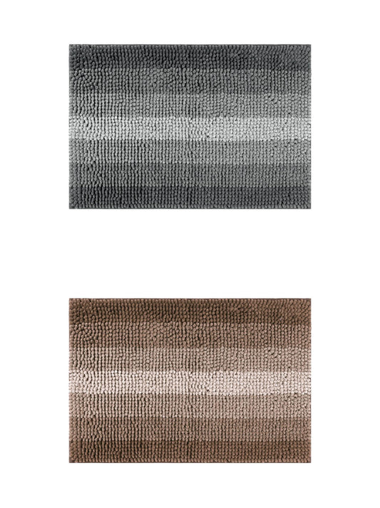 Unique Bargains 2 Pcs Striped Mats Non-Slip Bath Carpet Coffee/Black 20" x 32"