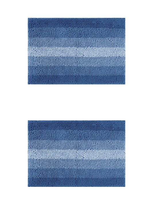 Unique Bargains 2 Pcs Striped Mats Non-Slip Bath Carpet Navy Blue 16" x 24"/20" x 32"