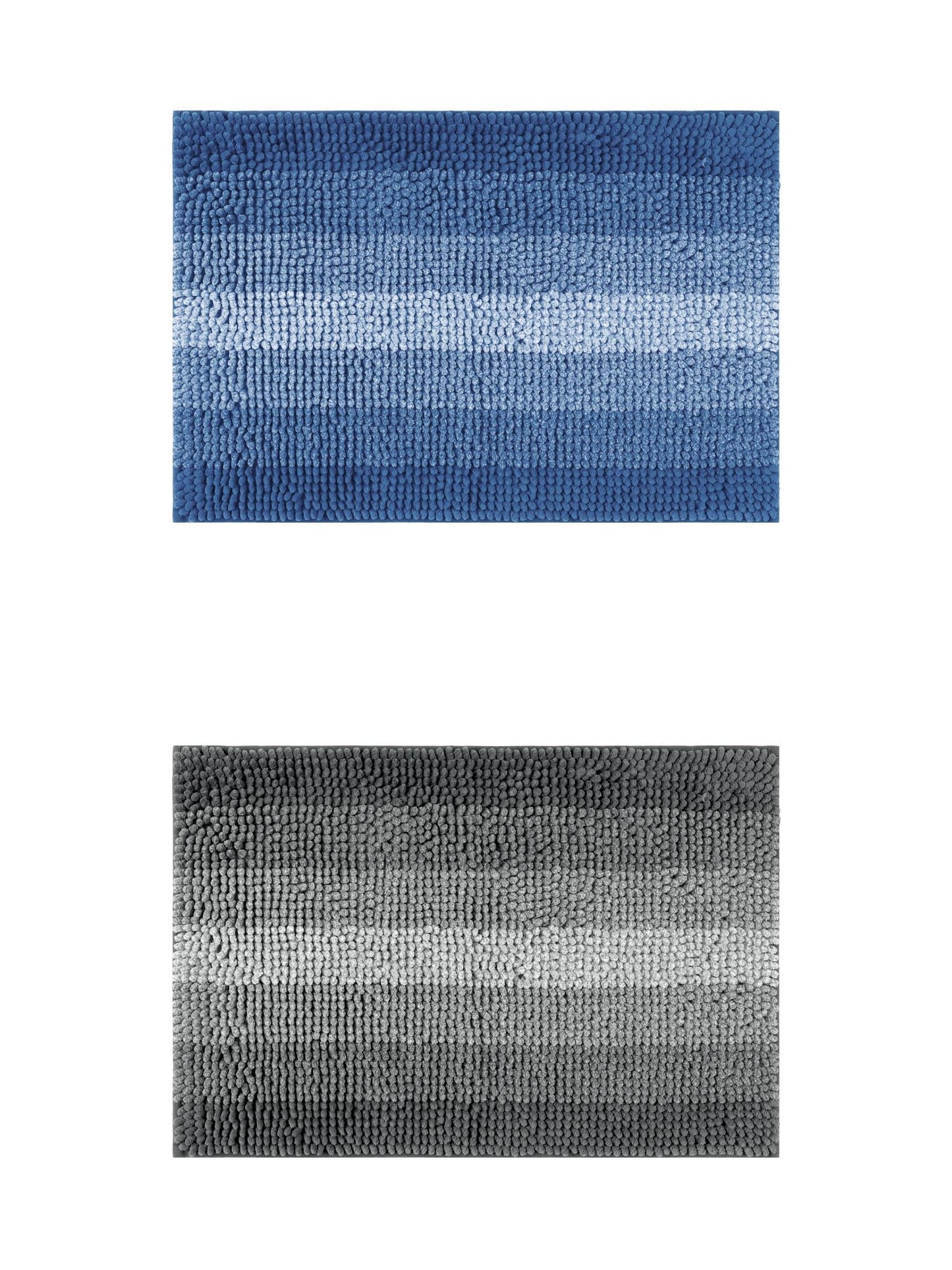 Unique Bargains 2 Pcs Striped Mats Non-Slip Bath Carpet Navy Blue/Black 16" x 24"
