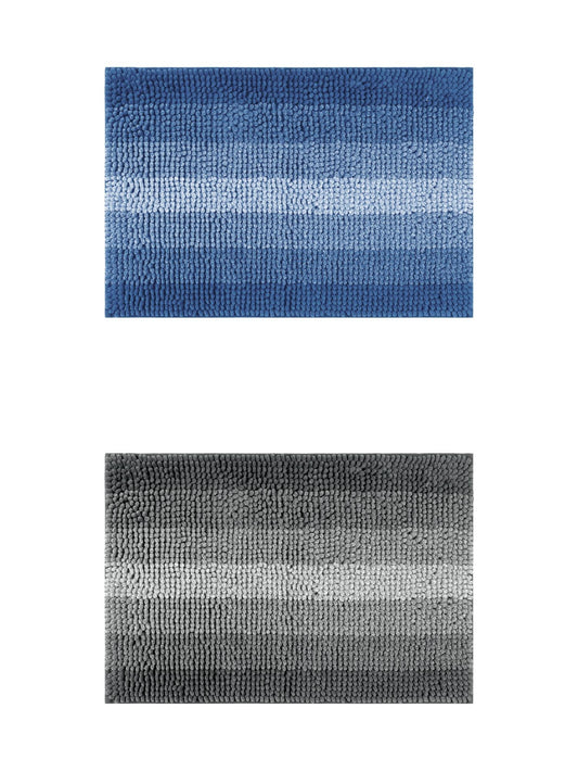 Unique Bargains 2 Pcs Striped Mats Non-Slip Bath Carpet Navy Blue/Black 20" x 32"