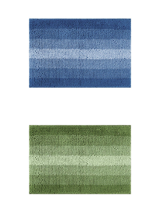 Unique Bargains 2 Pcs Striped Mats Non-Slip Bath Carpet Navy Blue/Green 20" x 32"