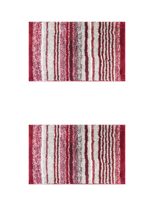 Unique Bargains 2 Pcs Striped Room Mat Quick Dry Rugs Red 20" x 32"