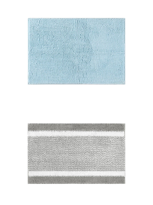 Unique Bargains 2 Pcs Room Rug Mat Plush Shaggy Carpet Blue/Grey 16" x 24"