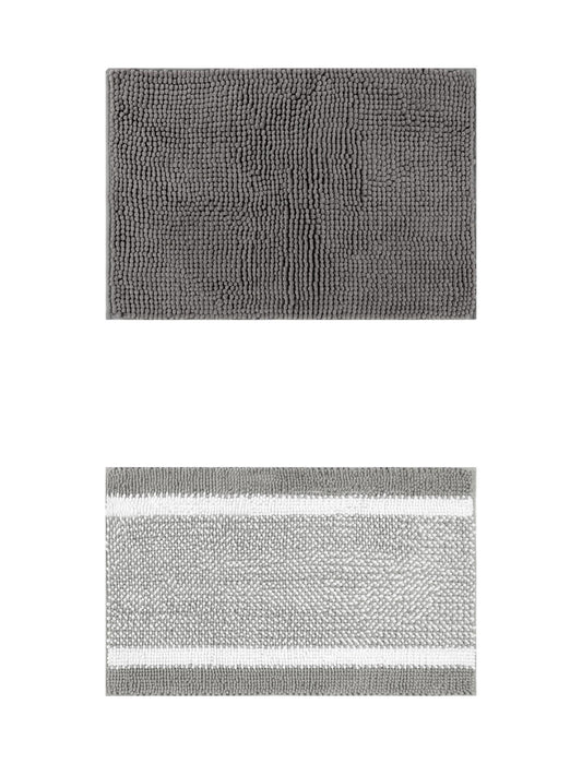 Unique Bargains 2 Pcs Room Rug Mat Plush Shaggy Carpet Grey 16" x 24"