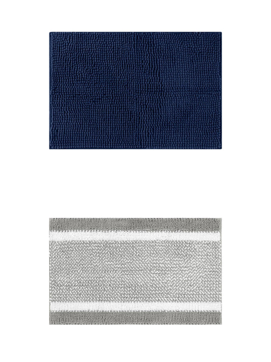 Unique Bargains 2 Pcs Room Rug Mat Plush Shaggy Carpet Grey/Dark Blue 16" x 24"