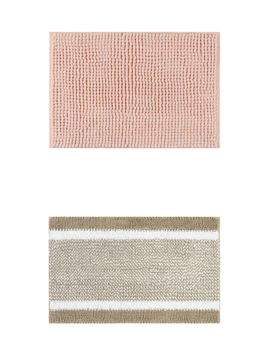 Unique Bargains 2 Pcs Room Rug Mat Plush Shaggy Carpet Pink/Khaki 20" x 32"