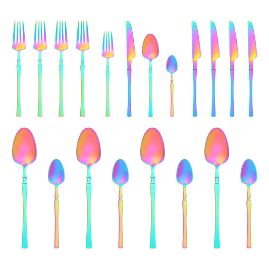 Unique Bargains 20 Pcs Stainless Steel Flatware Set Mirror Polished Cutlery Colorful