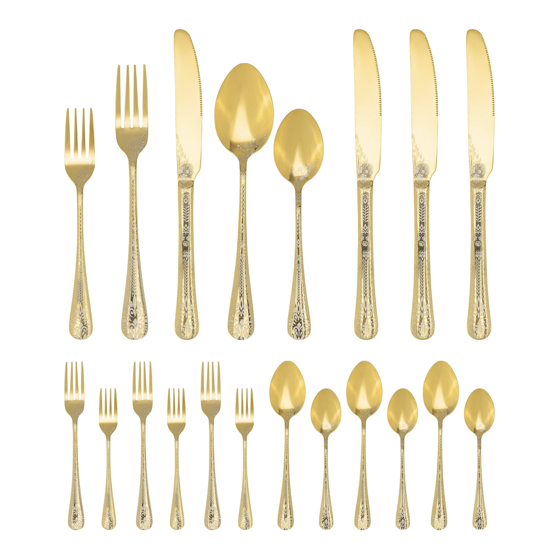 Unique Bargains 20 Piece Floral Stainless Steel Flatware Set for 4 Modern Cutlery Gold